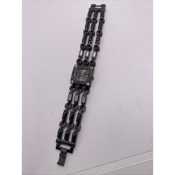 Vintage Figaro Dark Silver Rectangle Gem Tank Watch Works New Batterh - Picture 2 of 11